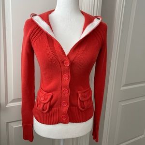 Orange cardigan with hoodie